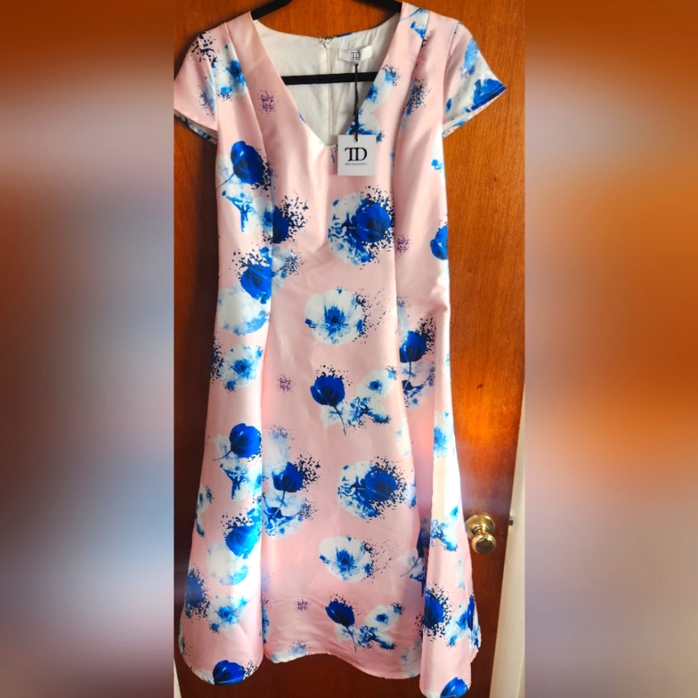 True Decadence midi pink and blue floral dress size UK12/US 8